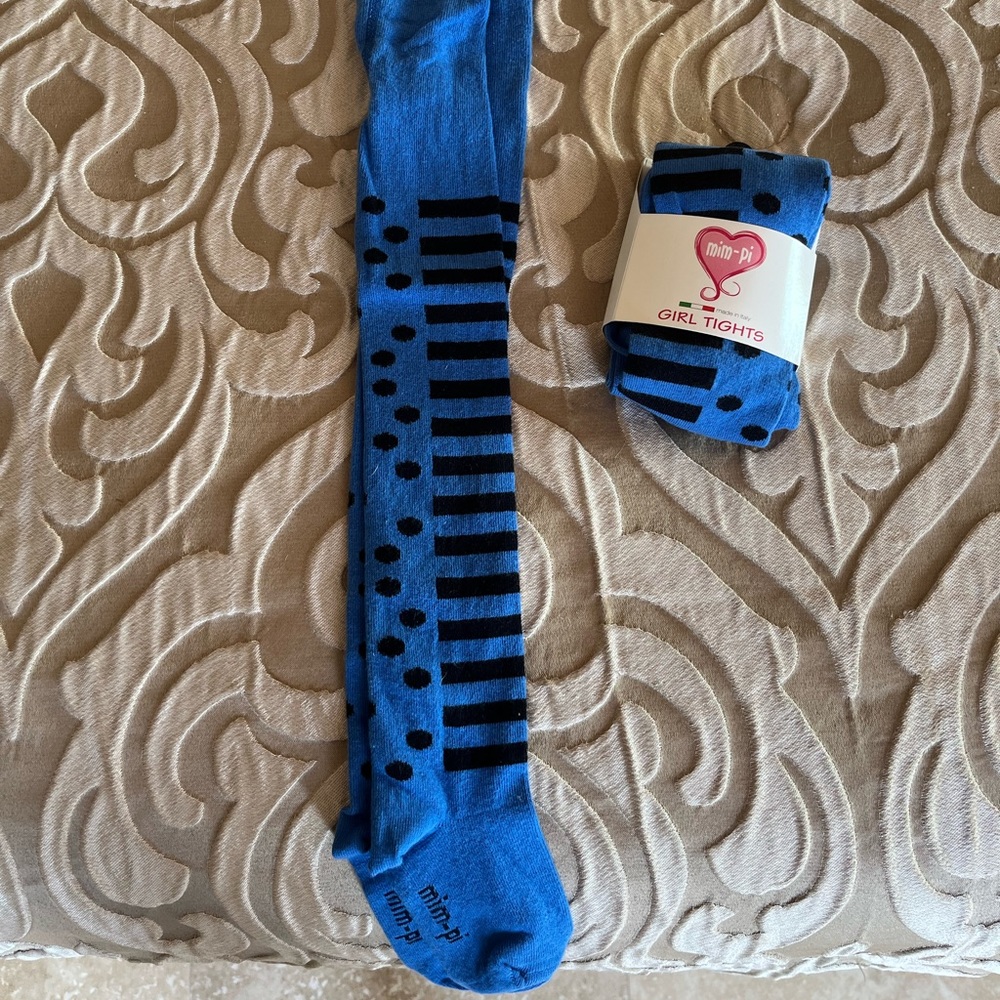 Mim pi Blue / Black Tights -Size 2